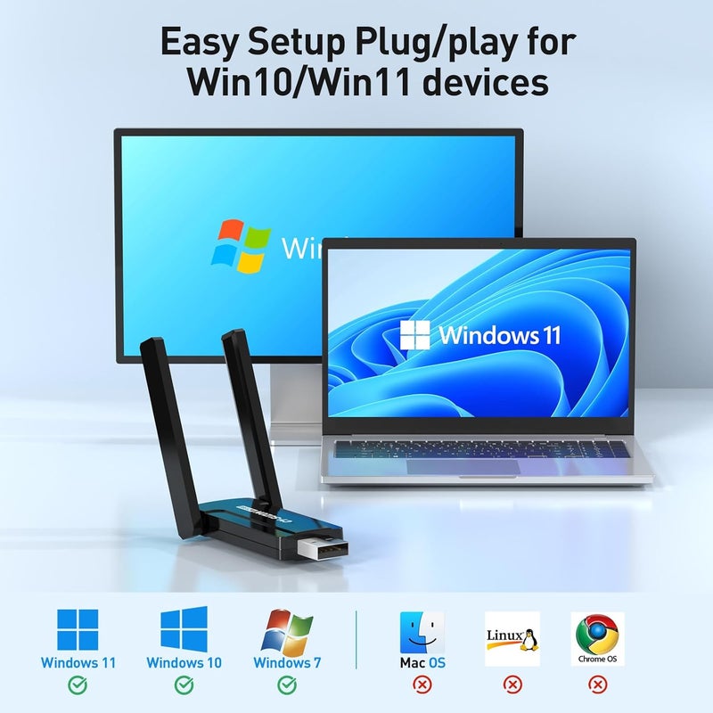 CY-SUZON AC1300 USB 3.0 WiFi Adapter for PC, Wireless Network Adapter for Desktop with 2.4GHz,2×High Gain Antenna,Windows11/10/8/7/XP - Image 4